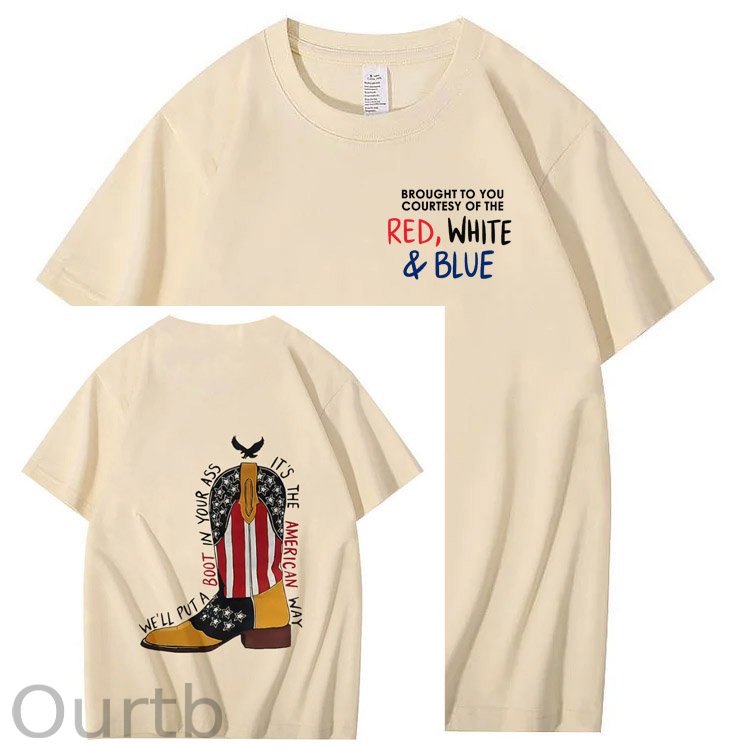 Red White And Blue  Pattern Print 100%Cotton T-Shirt