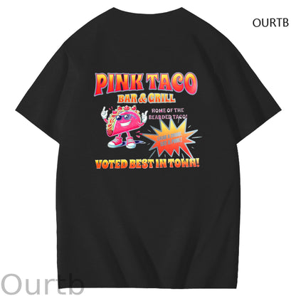 Pink Taco Bar Grill Voted Best In Town Art Pattern Print T-Shirt