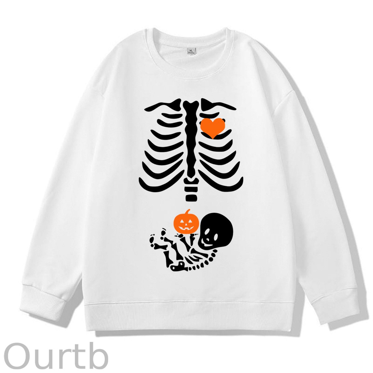 Skeleton Halloween Maternity Pregnancy Announcement Fall Mom 100% Cotton Fall and Winter Sweatshirt
