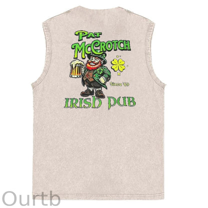 St Patrick'S Day Pat Pattern Print Sleeveless Cotton Washed Printed Loose Vest