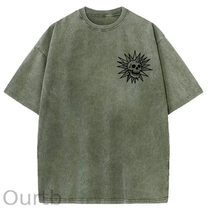 Spooky Island Cartoon Halloween Washed Cotton T-Shirt