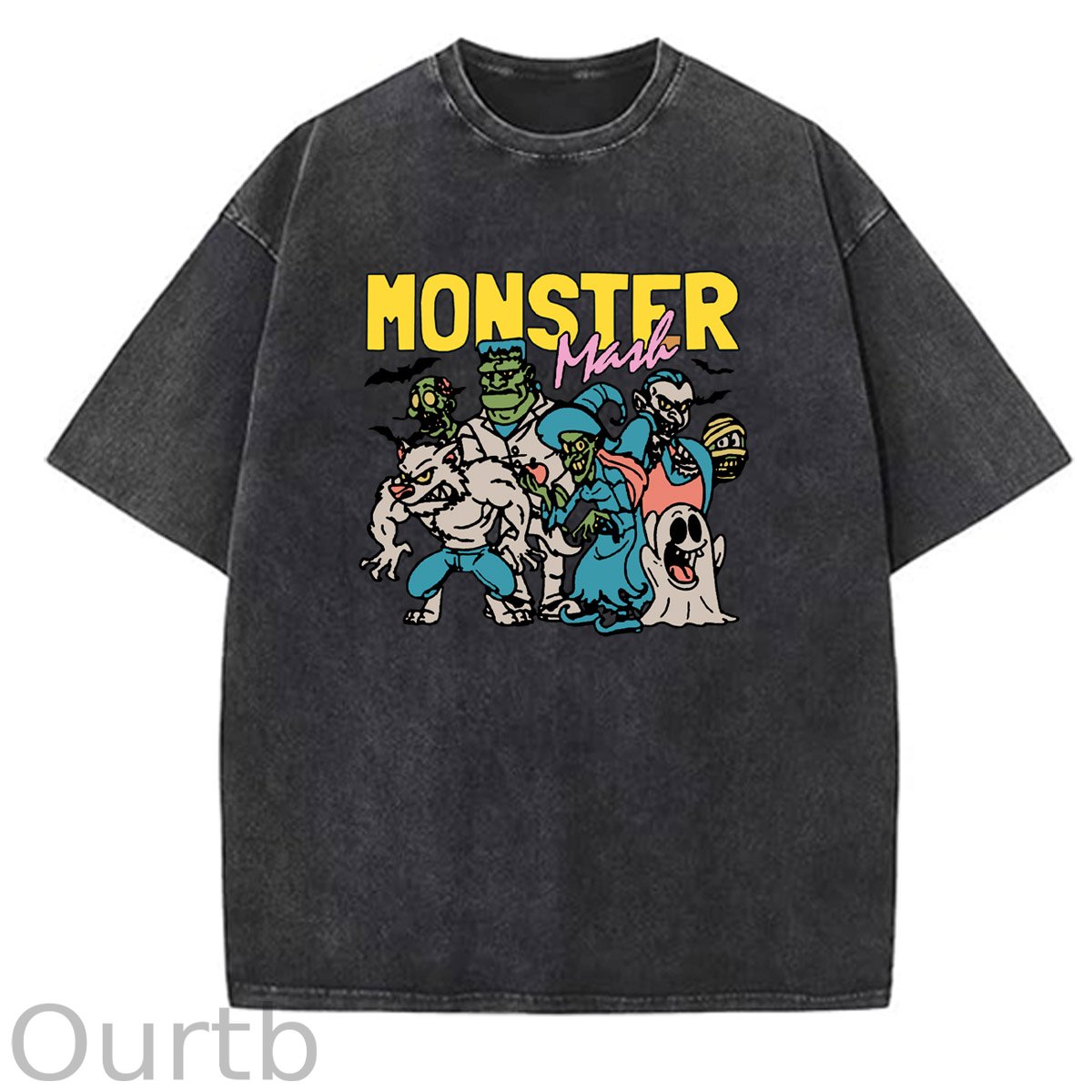 Monster  Washed And Distressed Pattern Crew Neck T-Shirt