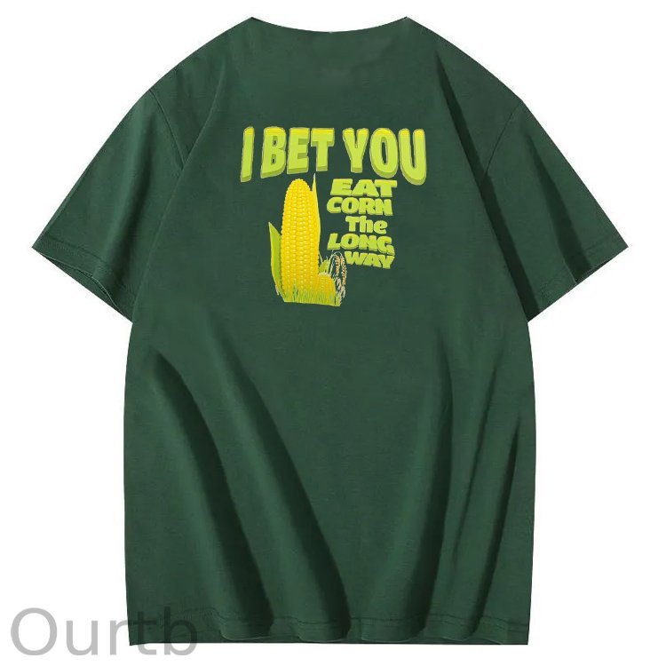I Bet You  Eat Corn The Long Way  Pattern Print Crew Neck T-Shirt
