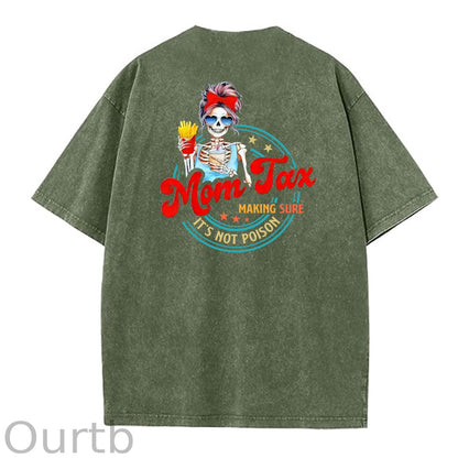 Mom Tax Washed And Distressed Pattern Crew Neck T-Shirt