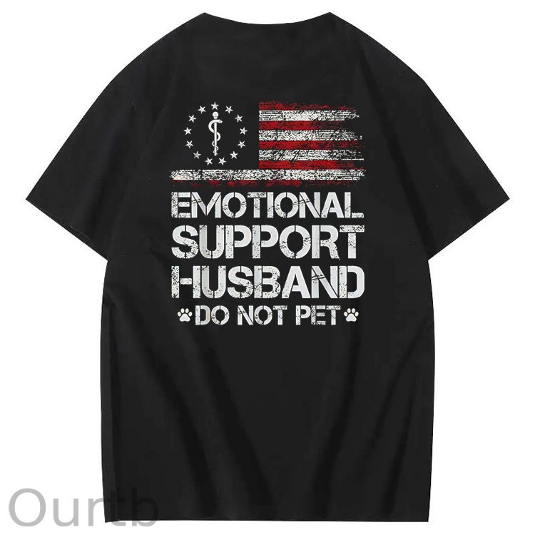 Emorional Support Husband Do Not Pet Pattern100% Cotton T-Shirt