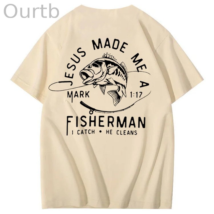 Jesus Made Me A Fisherman Pattern Print 100%Cotton T-Shirt