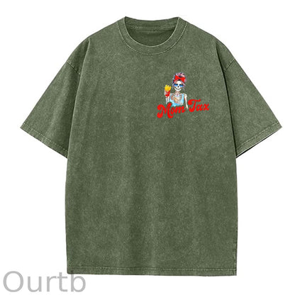 Mom Tax Washed And Distressed Pattern Crew Neck T-Shirt
