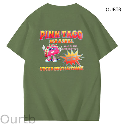 Pink Taco Bar Grill Voted Best In Town Art Pattern Print T-Shirt