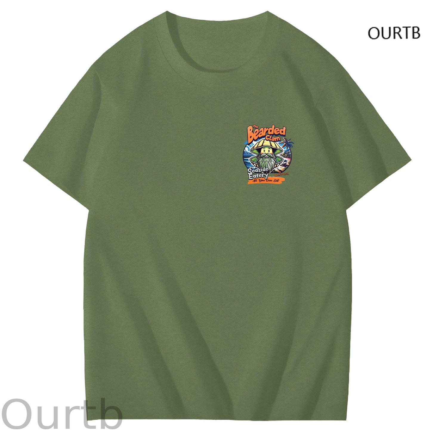 Bearded Calm Seaside Eatery Art Pattern Print T-Shirt