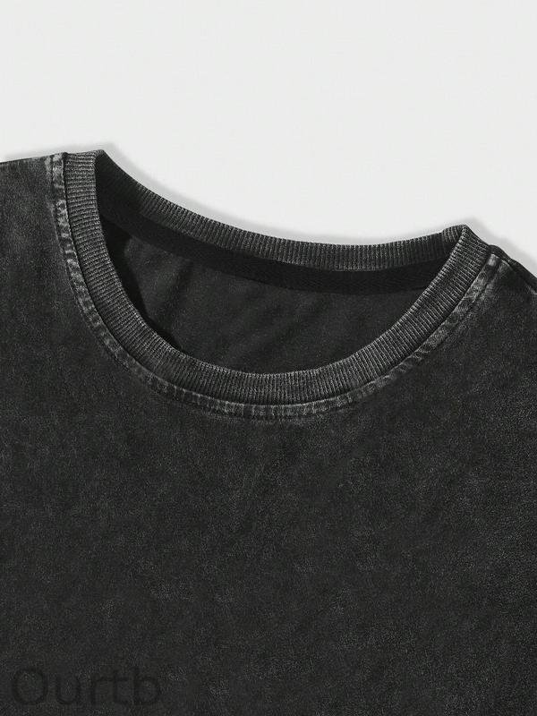 Men's Cross & Letter Print Round Neck Tee, Casual Street Short Sleeve T-shirt for Summer, Men's Top for Daily Wear