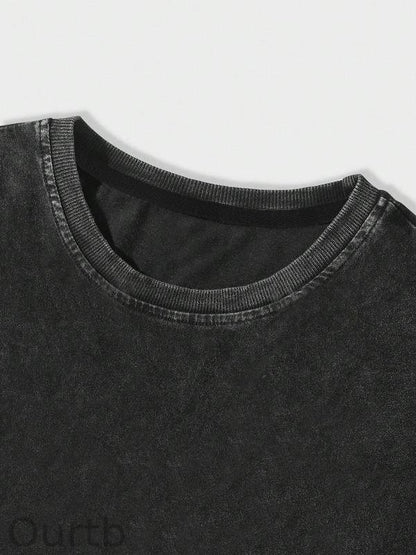 Men's Cross & Letter Print Round Neck Tee, Casual Street Short Sleeve T-shirt for Summer, Men's Top for Daily Wear