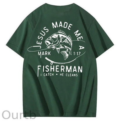 Jesus Made Me A Fisherman Pattern Print 100%Cotton T-Shirt