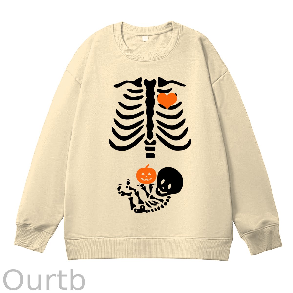 Skeleton Halloween Maternity Pregnancy Announcement Fall Mom 100% Cotton Fall and Winter Sweatshirt