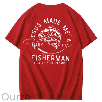 Jesus Made Me A Fisherman Pattern Print 100%Cotton T-Shirt