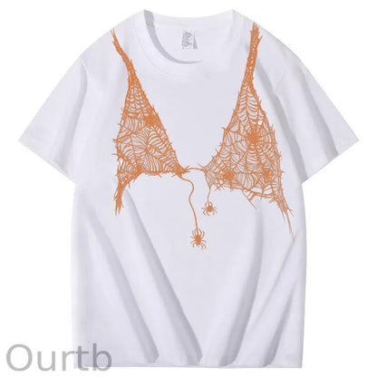 Halloween Fun Spider Web Bra Pattern Pattern  Print 100%Cotton T-Shirt