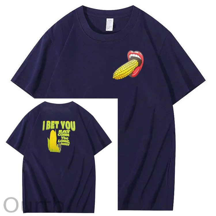 I Bet You  Eat Corn The Long Way  Pattern Print Crew Neck T-Shirt