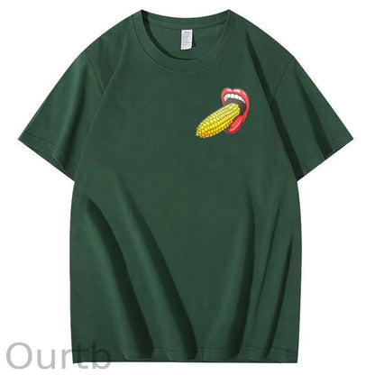 I Bet You  Eat Corn The Long Way  Pattern Print Crew Neck T-Shirt