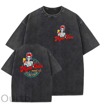 Mom Tax Washed And Distressed Pattern Crew Neck T-Shirt