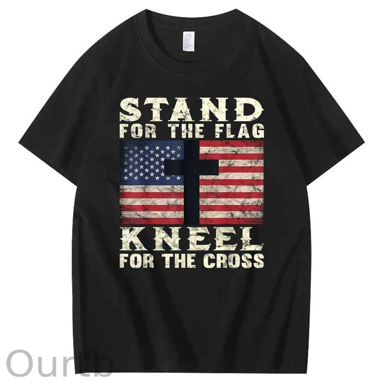 Stand For The Flag Kneel For The Cross Pattern Print 100%Cotton T-Shirt