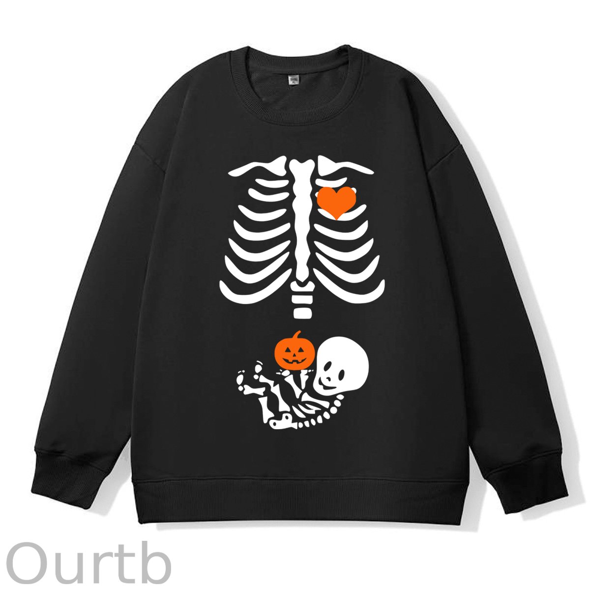 Skeleton Halloween Maternity Pregnancy Announcement Fall Mom 100% Cotton Fall and Winter Sweatshirt