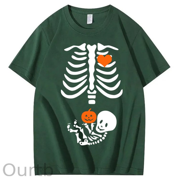 Skeleton Halloween Maternity Pregnancy Announcement Fall Mom 100% Cotton T-Shirt