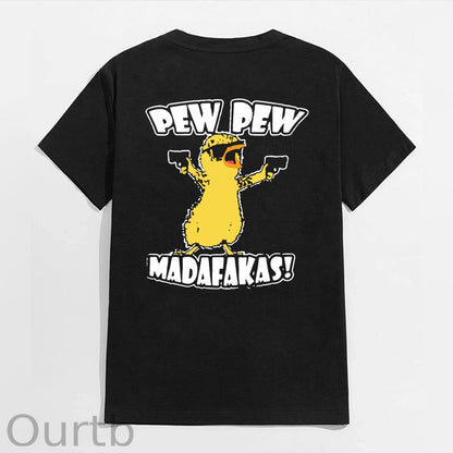 Yellow Duck Carries Pistol Letter Graphic Black Print T-shirt