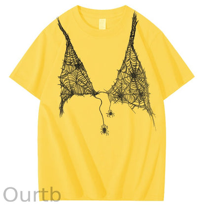 Halloween Fun Spider Web Bra Pattern Pattern  Print 100%Cotton T-Shirt