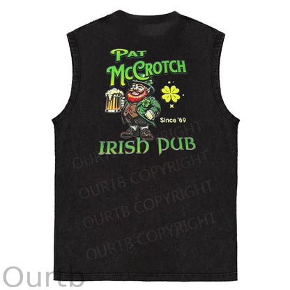 St Patrick'S Day Pat Pattern Print Sleeveless Cotton Washed Printed Loose Vest