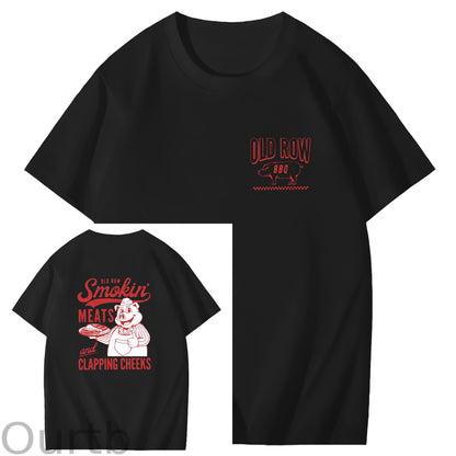 Old Row Smokin Meats And Clapping Cheeks Art Pattern Print T-Shirt