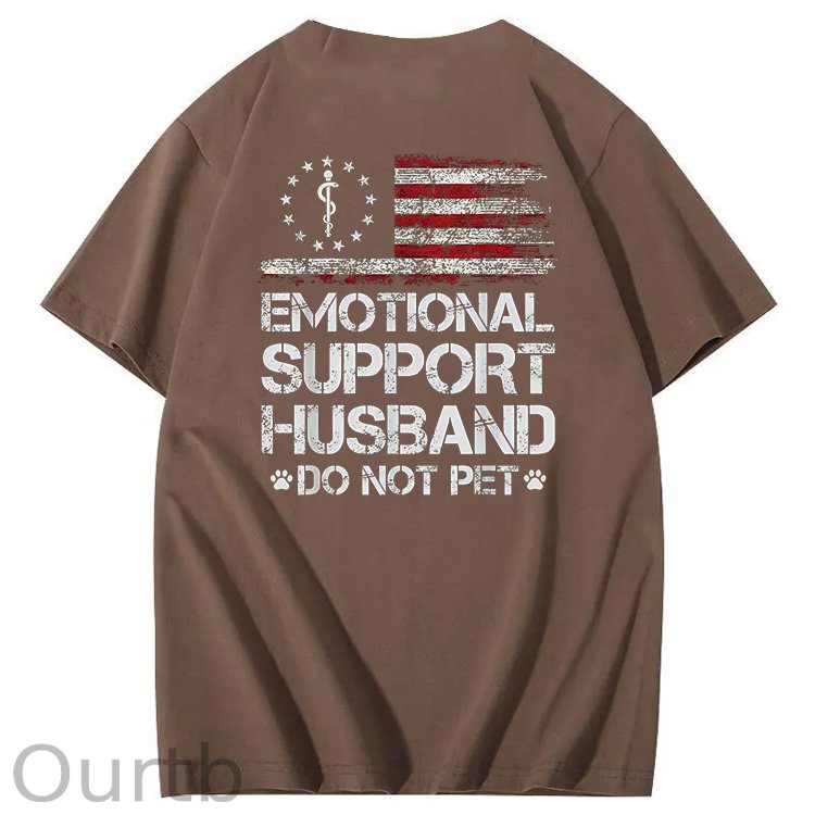 Emorional Support Husband Do Not Pet Pattern100% Cotton T-Shirt