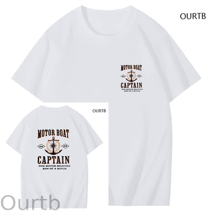 Moter Boat Captain One Motor Boating Son Of A Funny Art Pattern Print T-Shirt