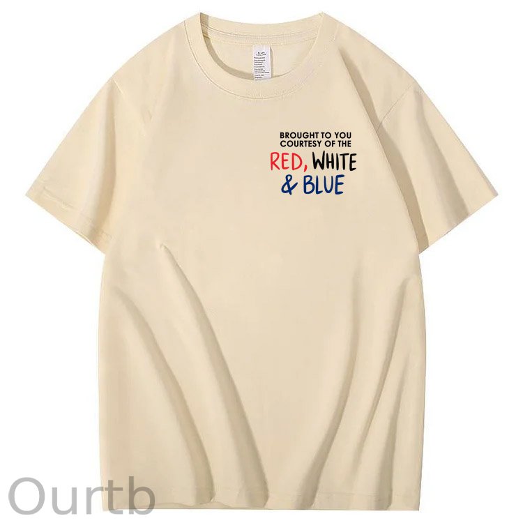 Red White And Blue  Pattern Print 100%Cotton T-Shirt
