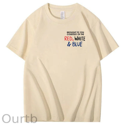 Red White And Blue  Pattern Print 100%Cotton T-Shirt