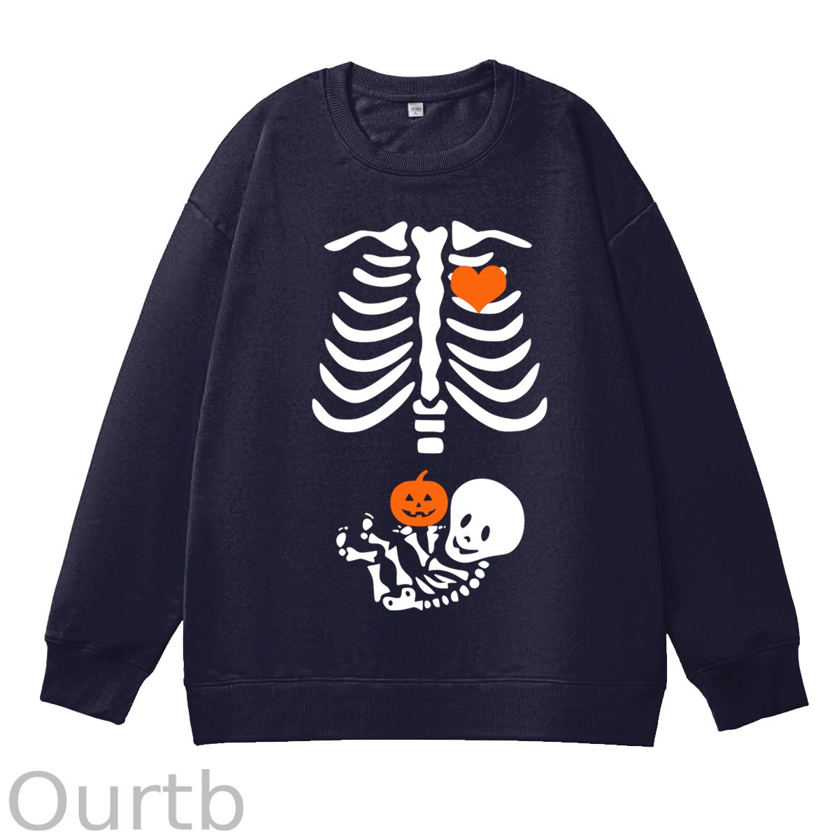 Skeleton Halloween Maternity Pregnancy Announcement Fall Mom 100% Cotton Fall and Winter Sweatshirt