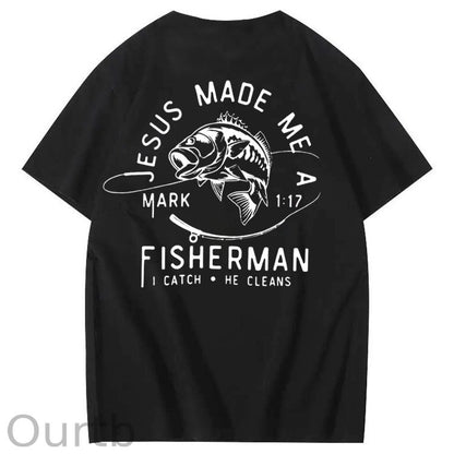 Jesus Made Me A Fisherman Pattern Print 100%Cotton T-Shirt