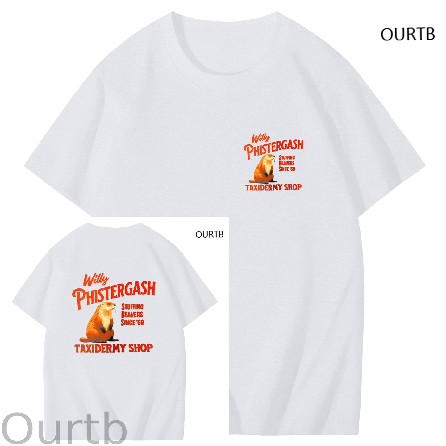 Willy Phistergash Stuffing Beavers Since'69 Taxidermy Shop Art Pattern Print T-Shirt