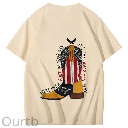 Red White And Blue  Pattern Print 100%Cotton T-Shirt