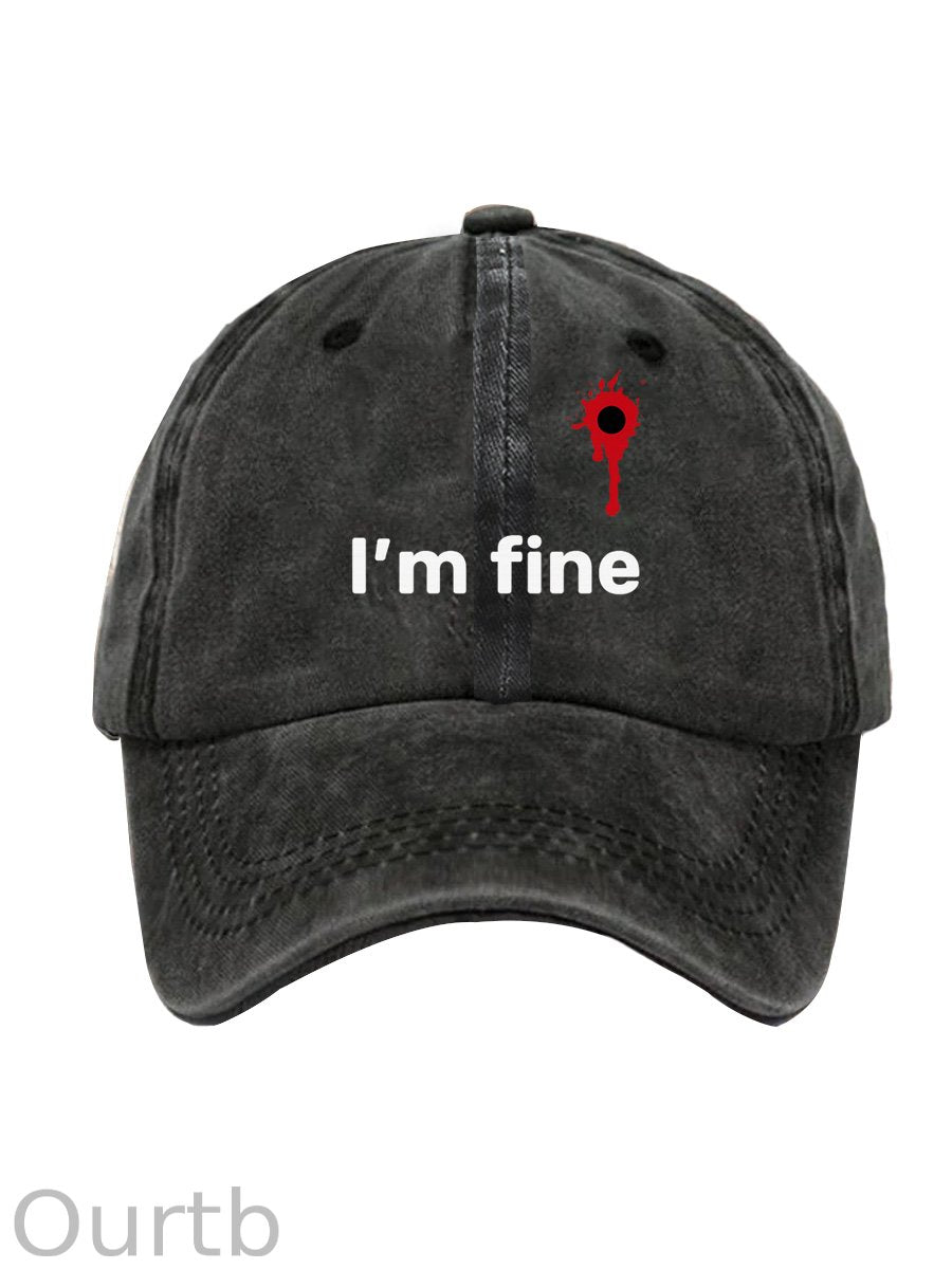 I'm Fine Pattern Washed And Distressed Hats