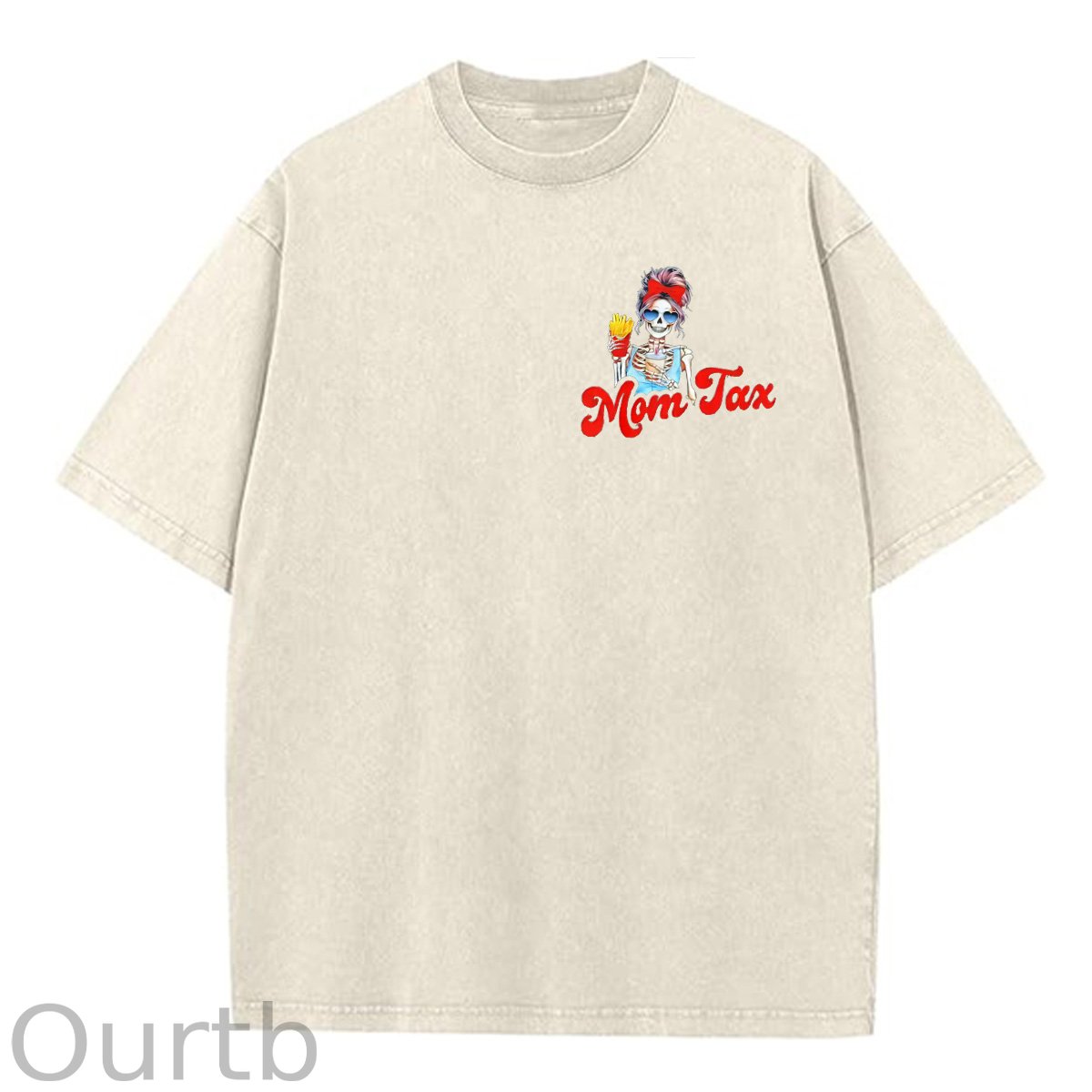 Mom Tax Washed And Distressed Pattern Crew Neck T-Shirt