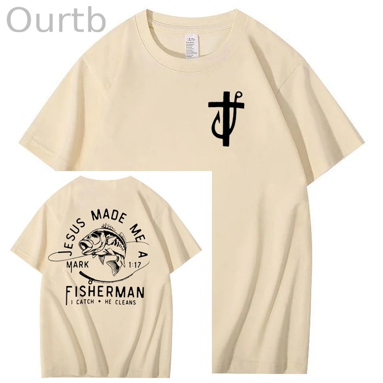 Jesus Made Me A Fisherman Pattern Print 100%Cotton T-Shirt
