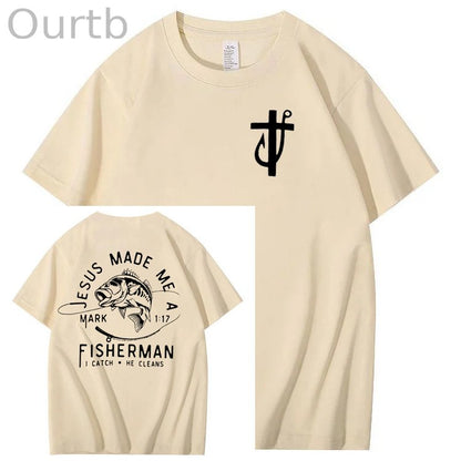 Jesus Made Me A Fisherman Pattern Print 100%Cotton T-Shirt