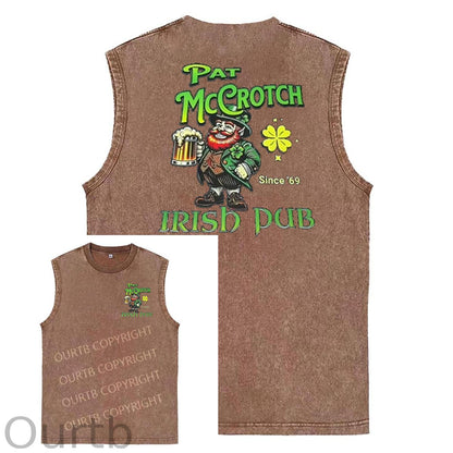 St Patrick'S Day Pat Pattern Print Sleeveless Cotton Washed Printed Loose Vest