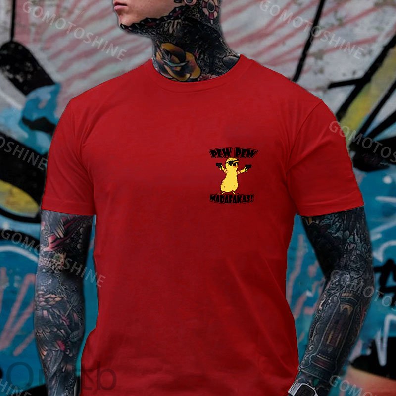 Yellow Duck Carries Pistol Letter Graphic Black Print T-shirt