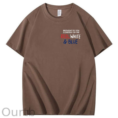 Red White And Blue  Pattern Print 100%Cotton T-Shirt