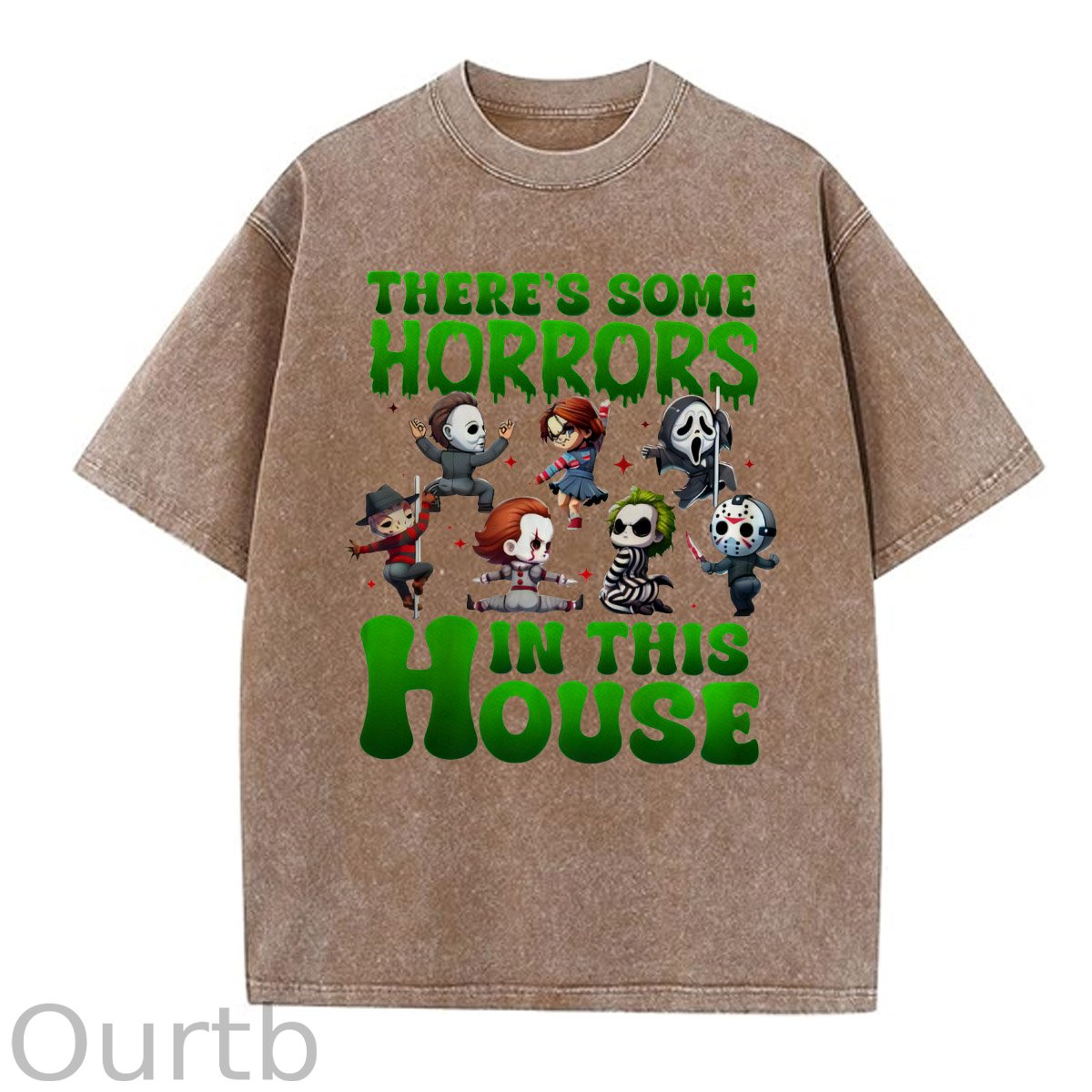 Halloween There Some Horrors In This House Pattern Washing And Aging Process Crew Neck T-Shirt