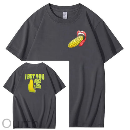 I Bet You  Eat Corn The Long Way  Pattern Print Crew Neck T-Shirt