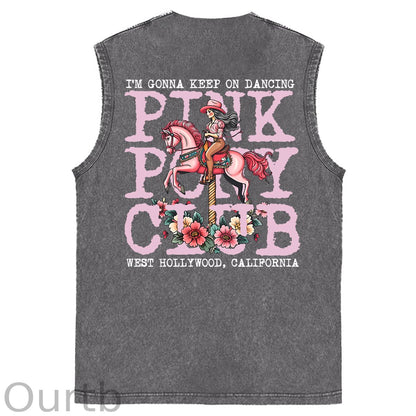 I'm Gonna Keep On Dacing Print Washed Cotton Sleeveless Tank Tops