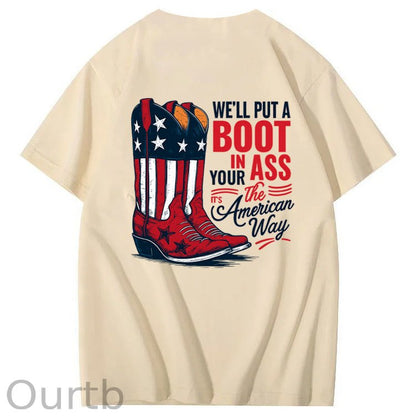 Put A Boot In Your Ass Pattern 100&Cotton Print T-Shirt