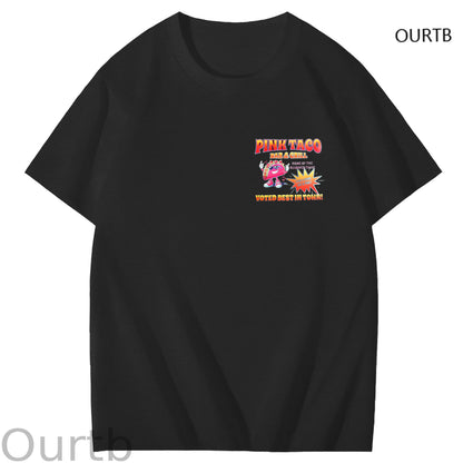 Pink Taco Bar Grill Voted Best In Town Art Pattern Print T-Shirt