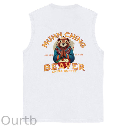Muhn Ching All You Can Eat Beaver China Buffet Art Print Cotton Sleeveless Tank Tops